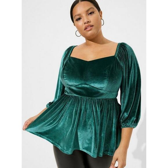 Torrid Plus Size L Velvet Corset Peplum Top Whimsygoth Fairy Witch Holiday Top - Picture 2 of 14